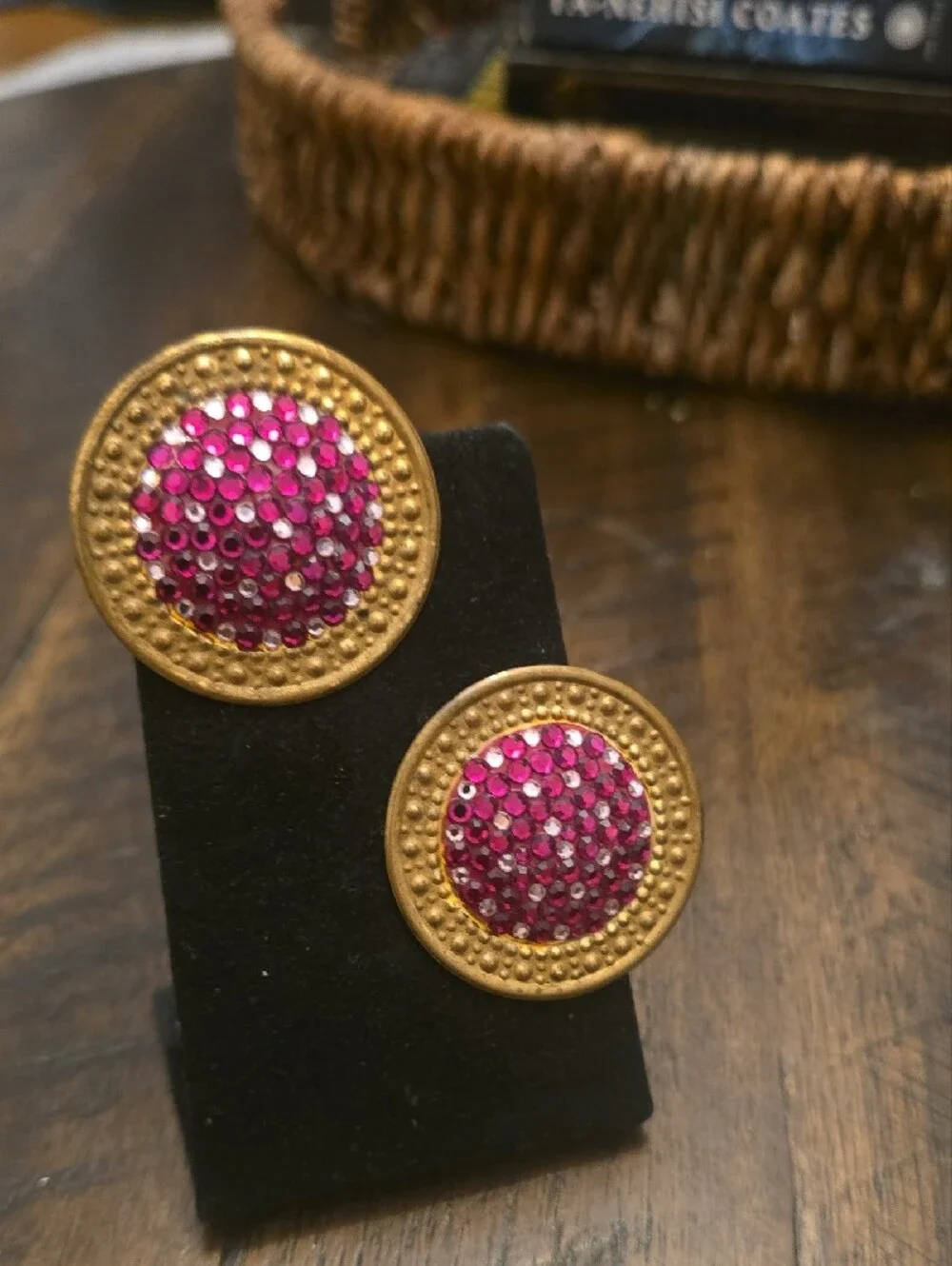 Richard Ker4 Gold-Tone Pink Crystal Dome Stud Earrings